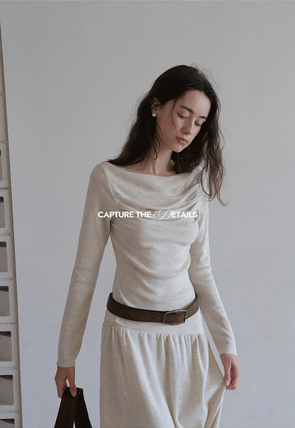 Draped Neck Top and Maxi Skirt Set