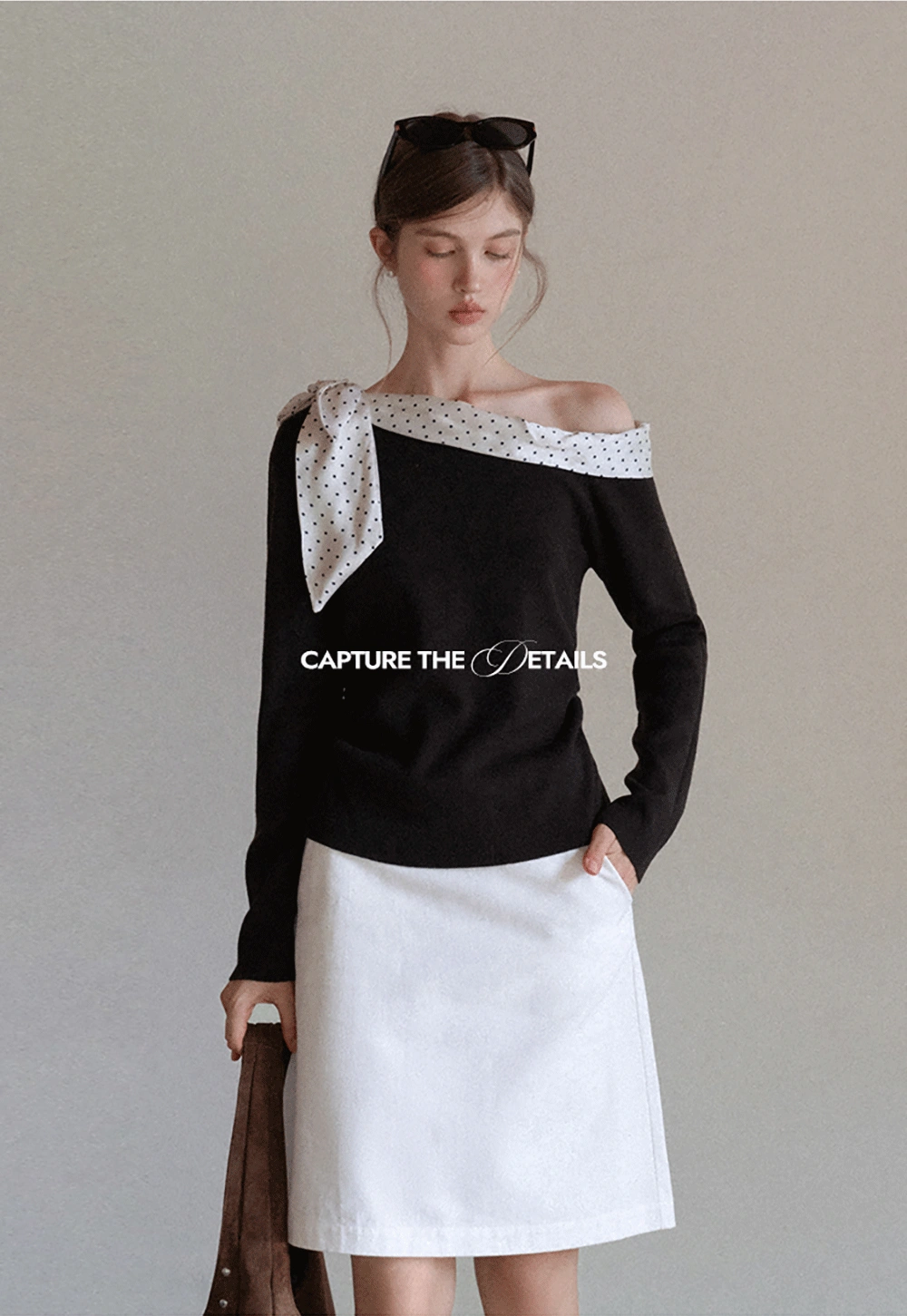 Womens Polka Dot Scarf Neck Long Sleeve Top