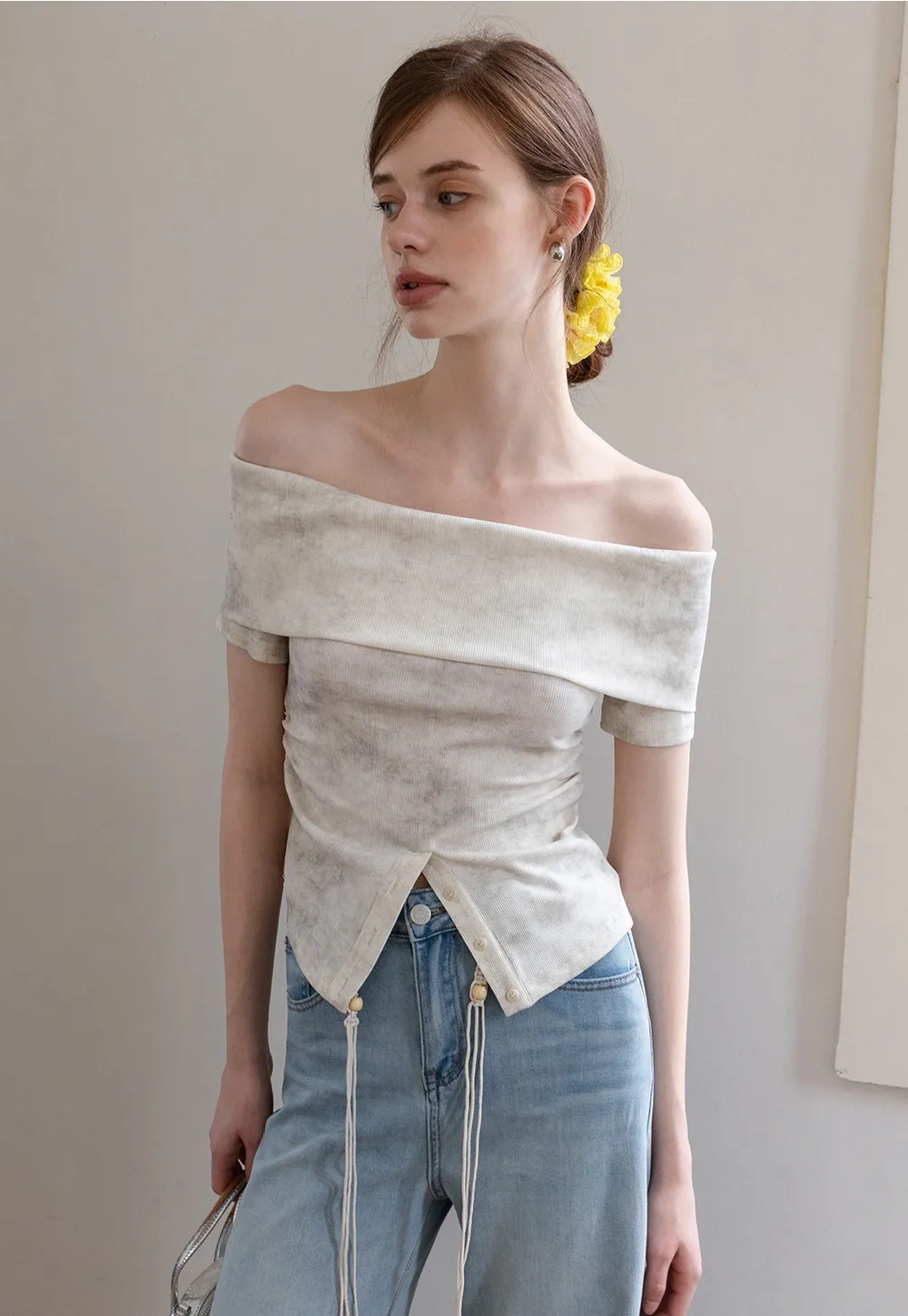 Women’s Off-Shoulder Top with Textured Print