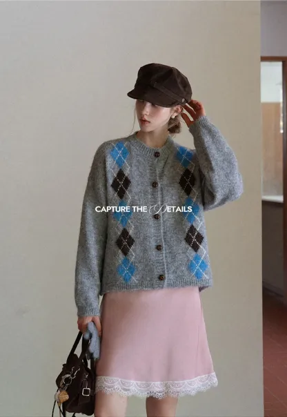 Argyle Knit Cardigan