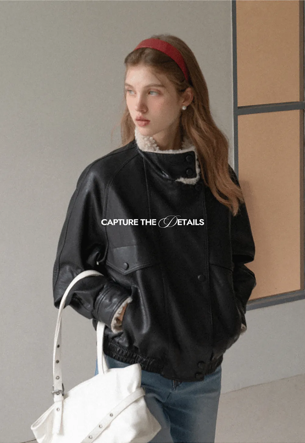 Faux Leather Jacket with Shearling Collar