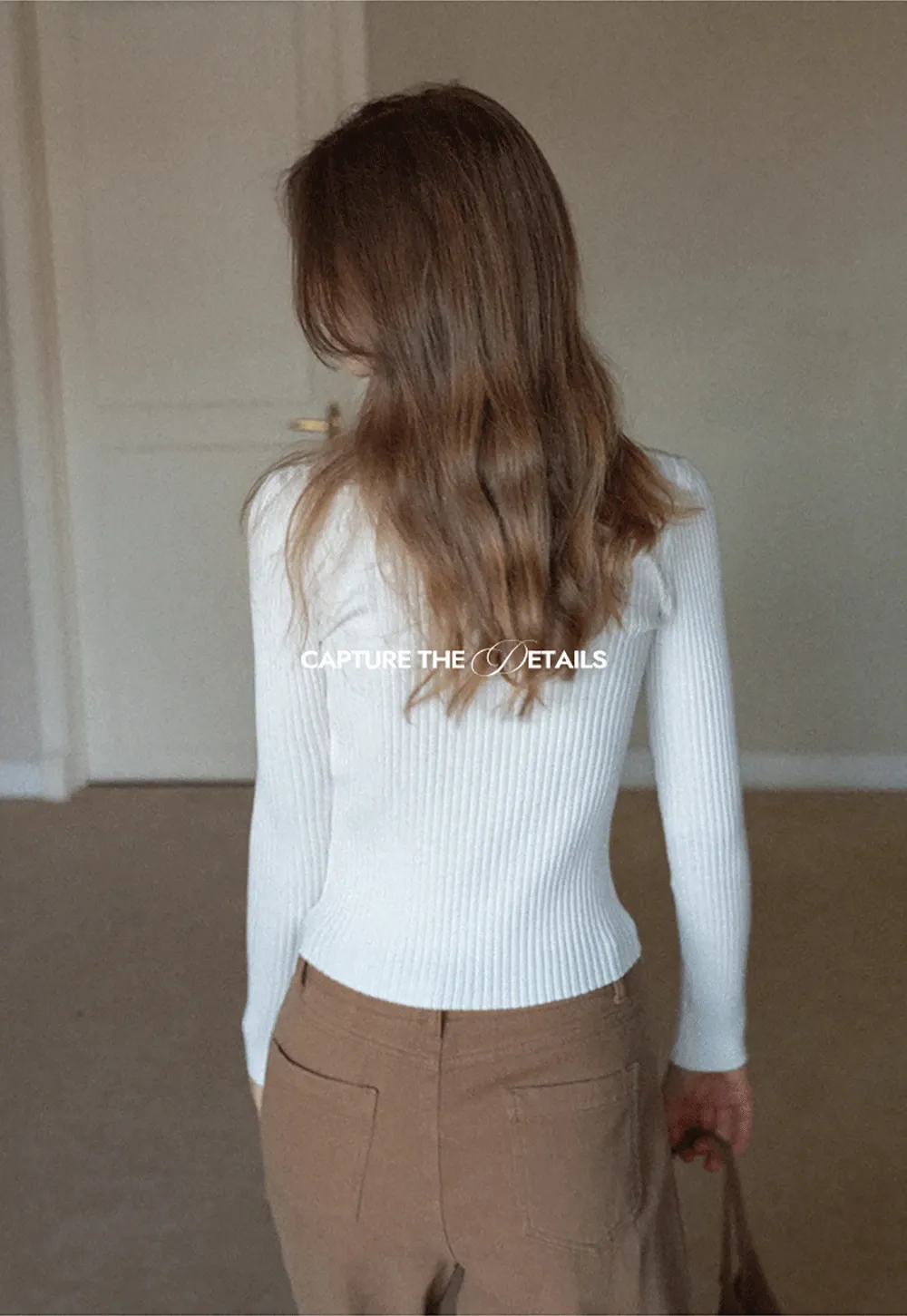 Womens Ribbed Long Sleeve Top with Bow Detail