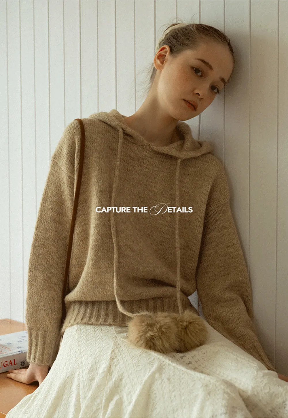 Pom-Pom Hooded Knit Sweater