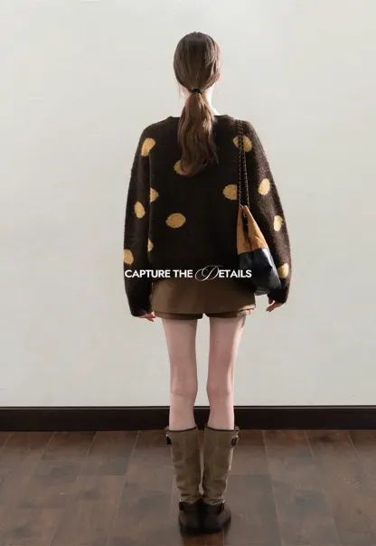Fuzzy Polka Dot Knit Sweater