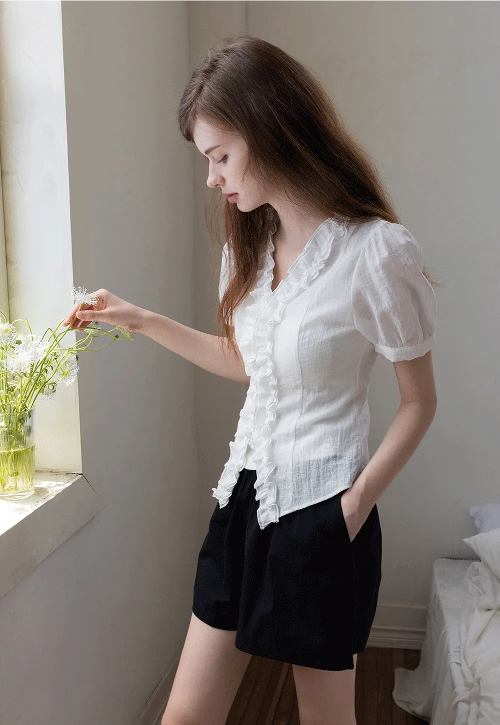 Women’s Ruffled V-neck Short Sleeve Blouse