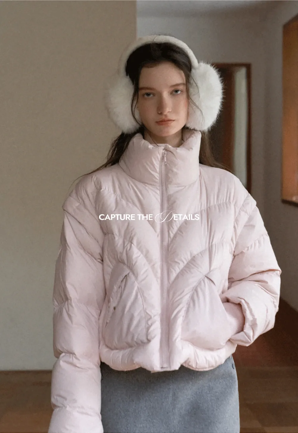 2-Way Short Puffer Jacket with Heart Pockets