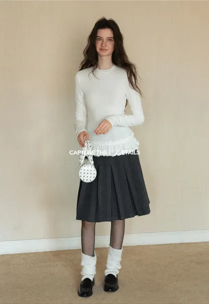 Ruffled Hem Long-Sleeve Tee