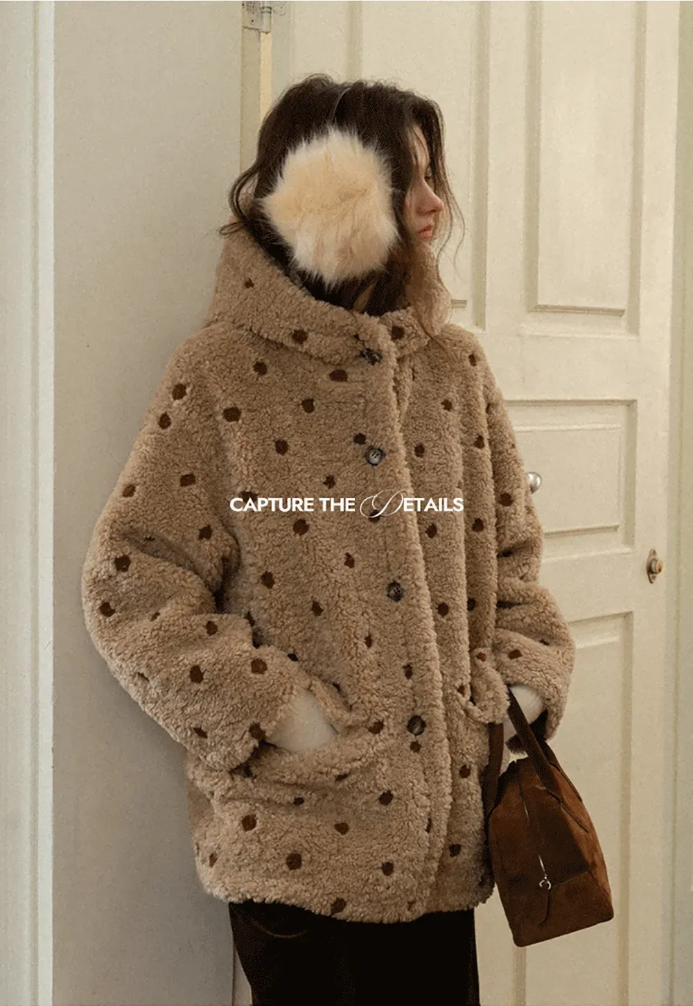 Polka Dot Teddy Fleece Hooded Coat