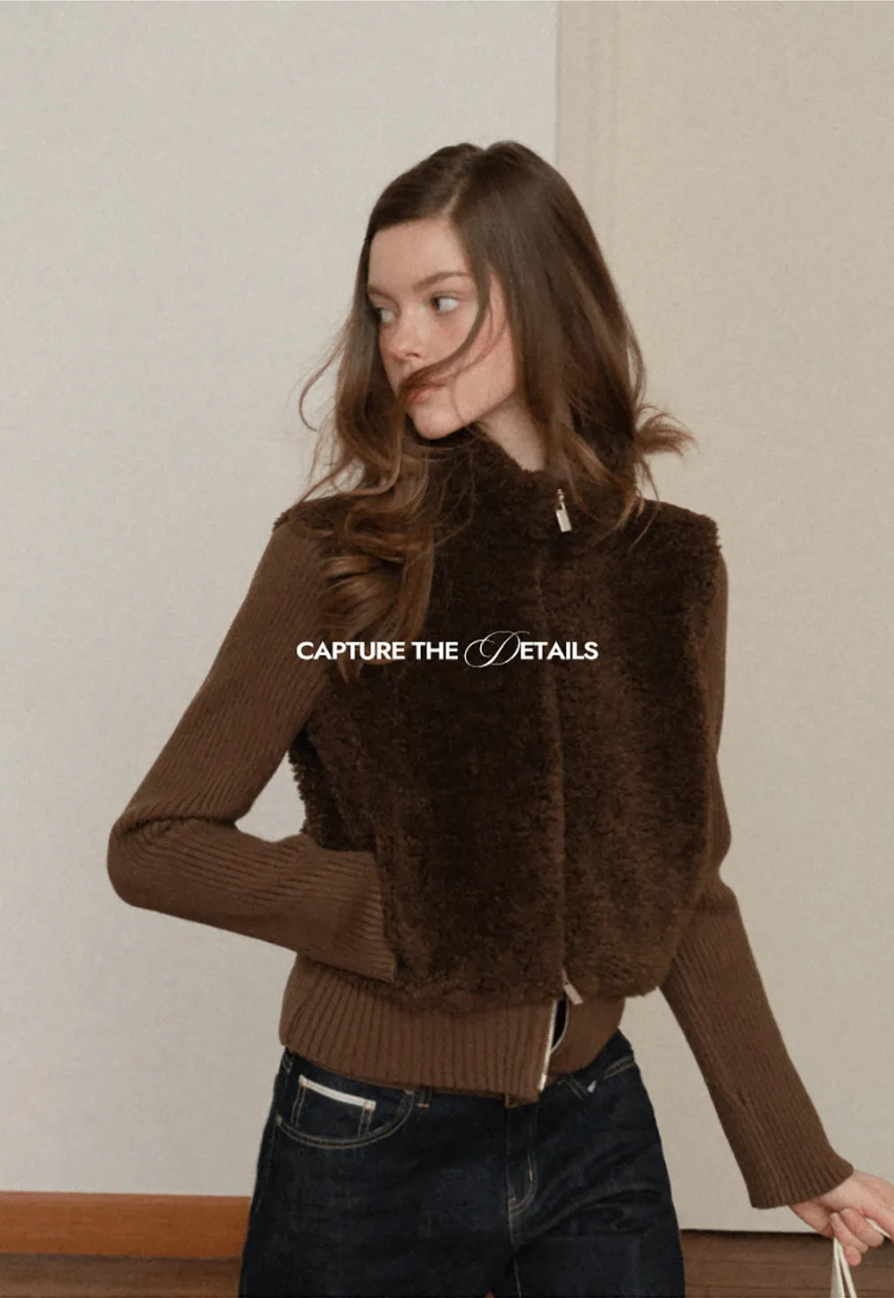 Faux Shearling Panel Knit Jacket