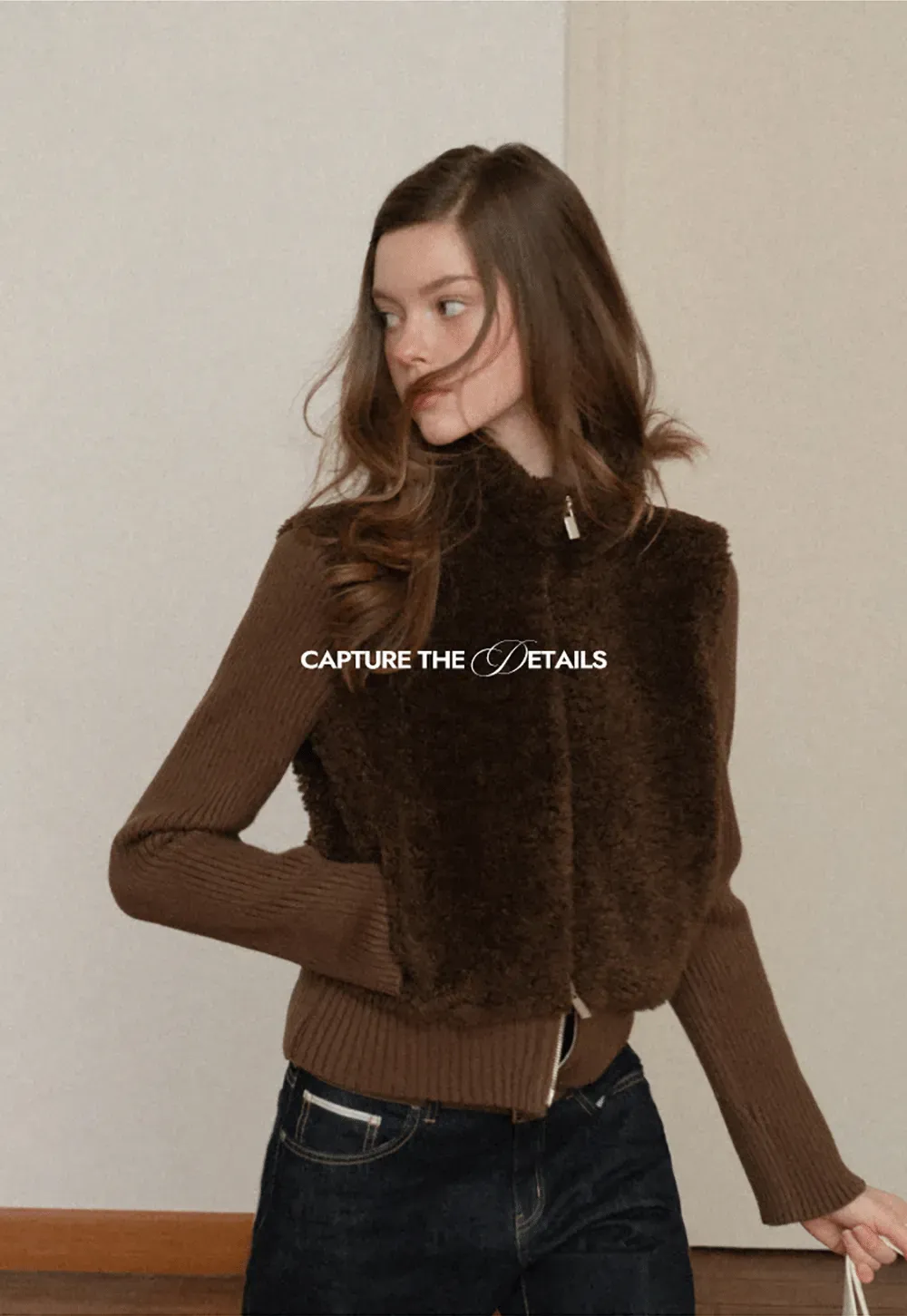 Faux Shearling Panel Knit Jacket