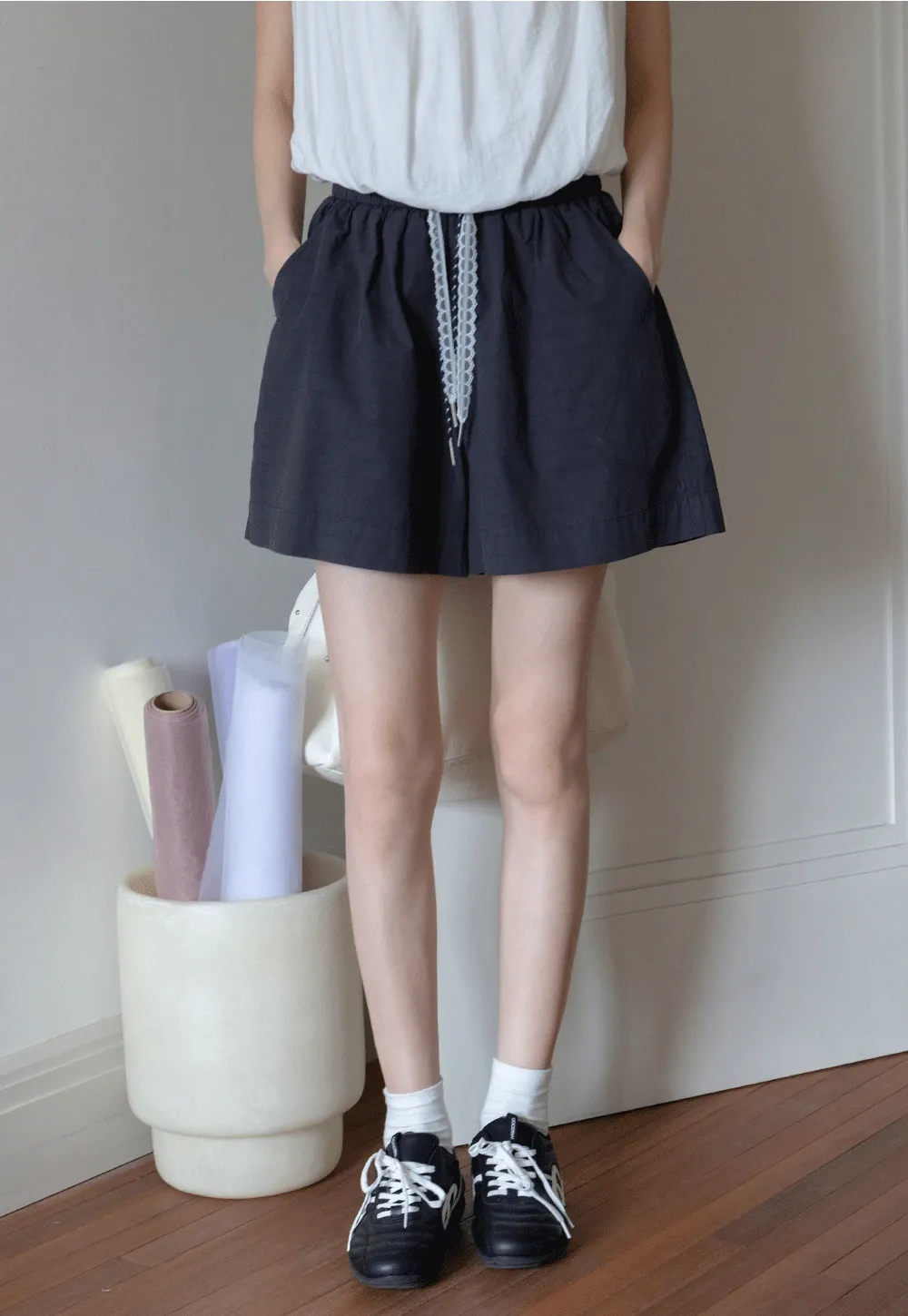 Contrast Drawstring Cotton Shorts