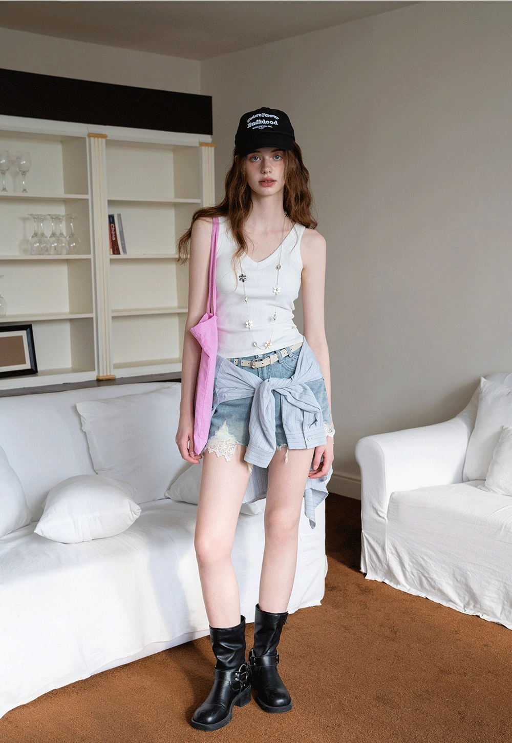Women’s High‑Waist Ripped Lace Denim Shorts