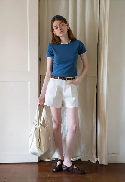 High Waist Shorts with Woven Belt