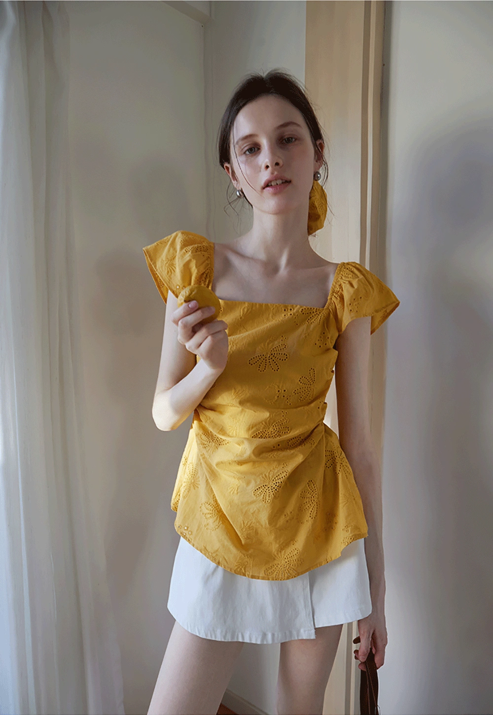 "Women’s Eyelet Embroidered Flutter Sleeve Blouse