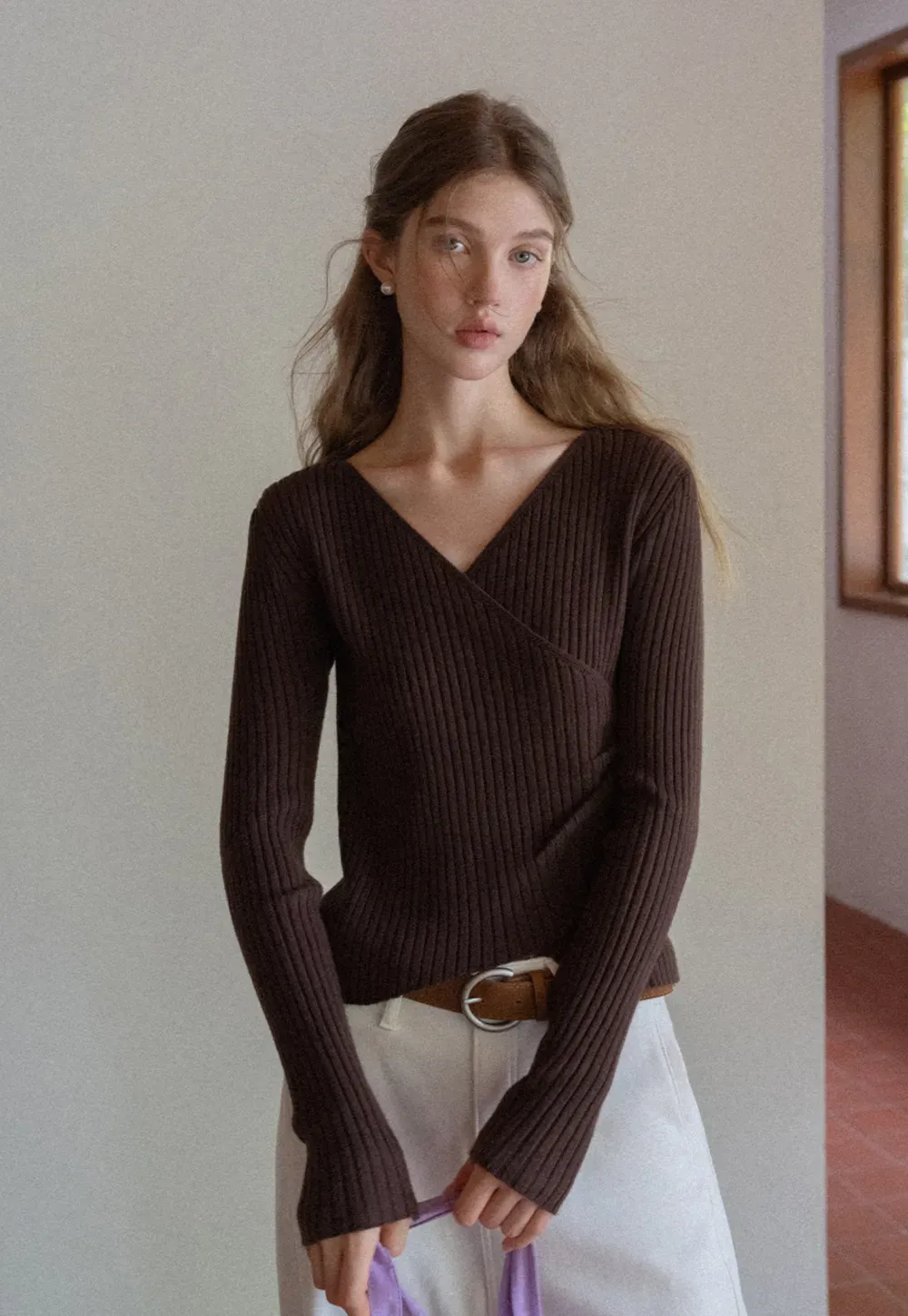 Ribbed Wrap Knit Top