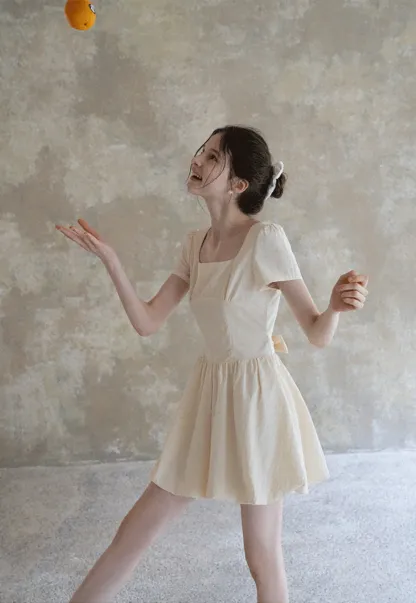 Women's Puff Sleeve Square Neck Mini Dress