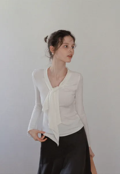 Women's Tie Neck Long Sleeve Tee