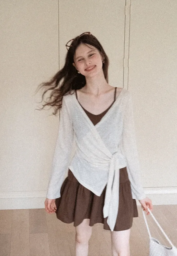 Wrap Tie Top & Tiered Cami Dress Set