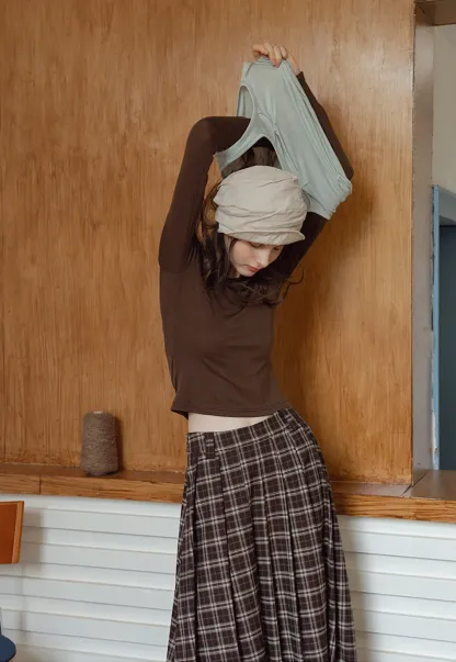 Women's Bubble-Hem Plaid Maxi Skirt