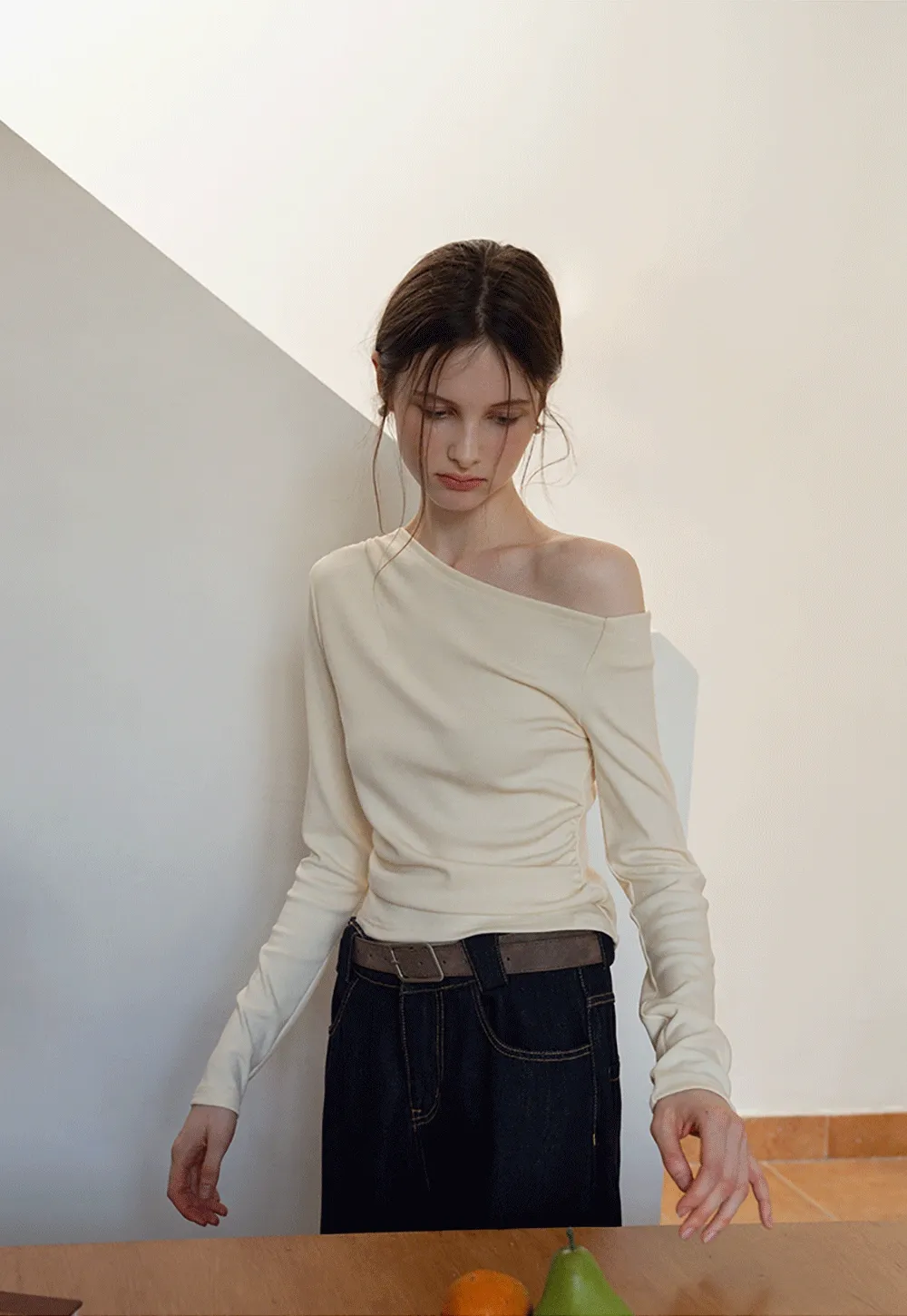 Women's Off-Shoulder Ruched Long-Sleeve Top