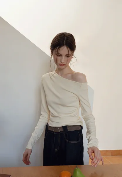 Women's Off-Shoulder Ruched Long-Sleeve Top