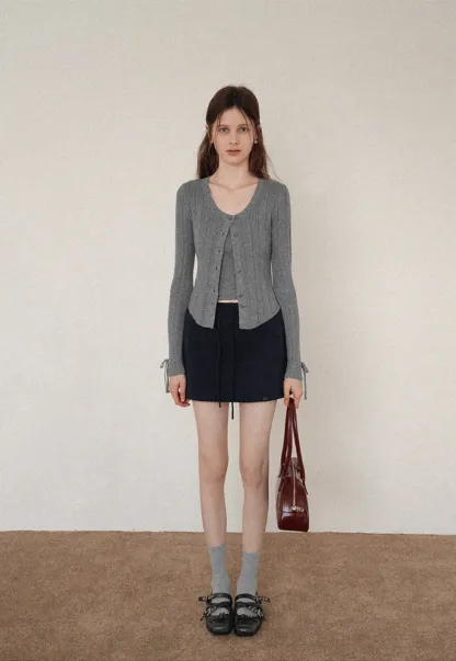 Ribbed Button Front Cardigan and Camisole Set