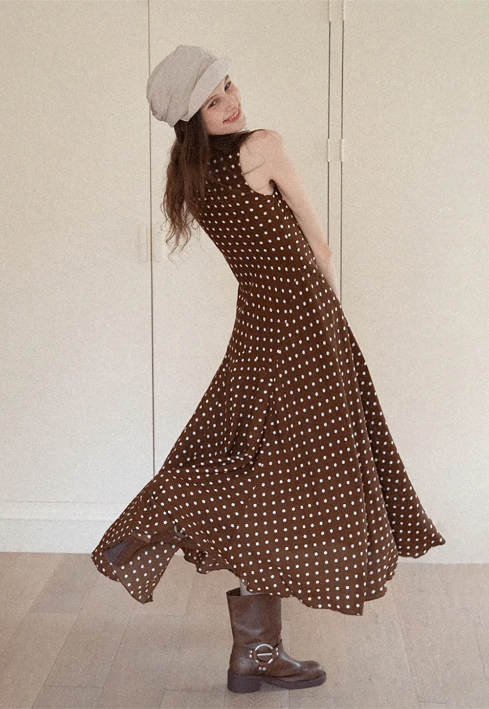 Sleeveless Polka Dot Midi Dress