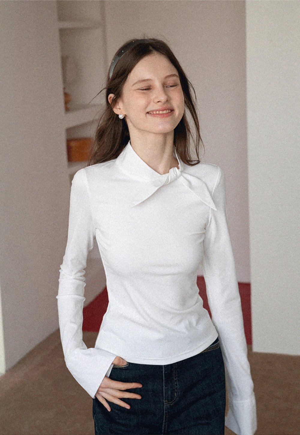 Women's Colorblock Scarf Neck Long Sleeve Top