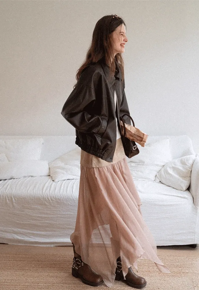 Patchwork Handkerchief-Hem Tie-Waist Skirt