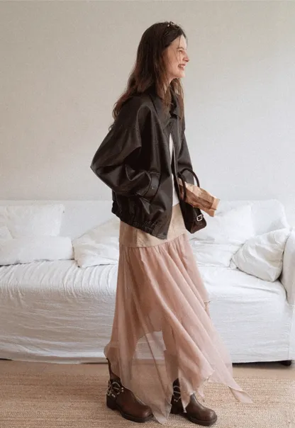 Patchwork Handkerchief-Hem Tie-Waist Skirt