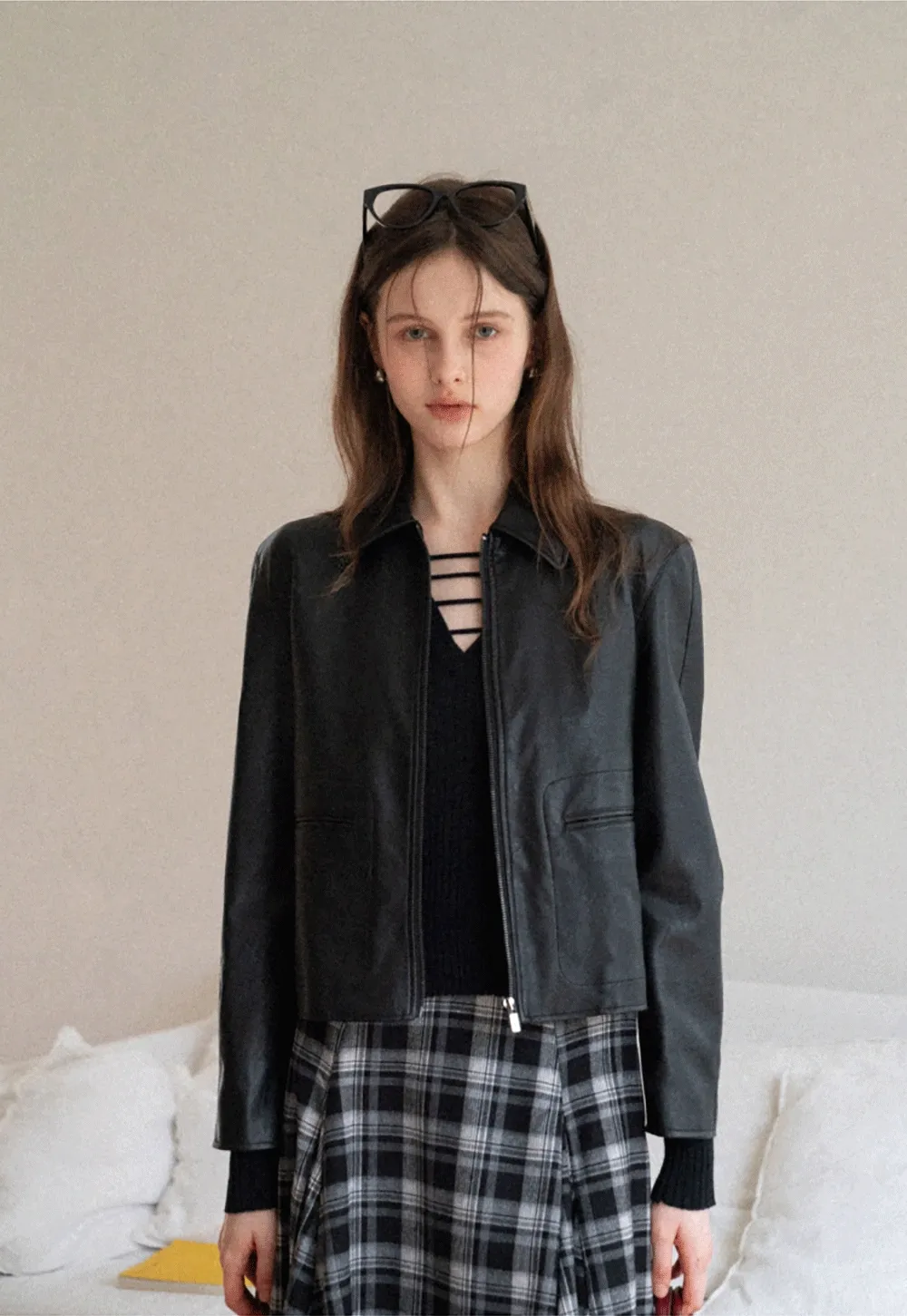 Women Faux Leather Zip-Up Jacket