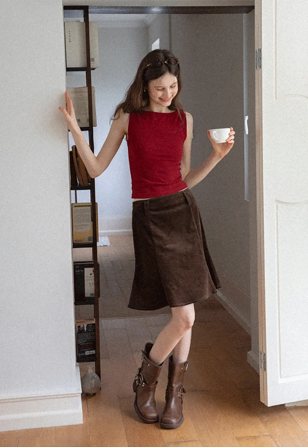 A-Line Mini Skirt for Women High Waist Faux Suede Casual Skirt