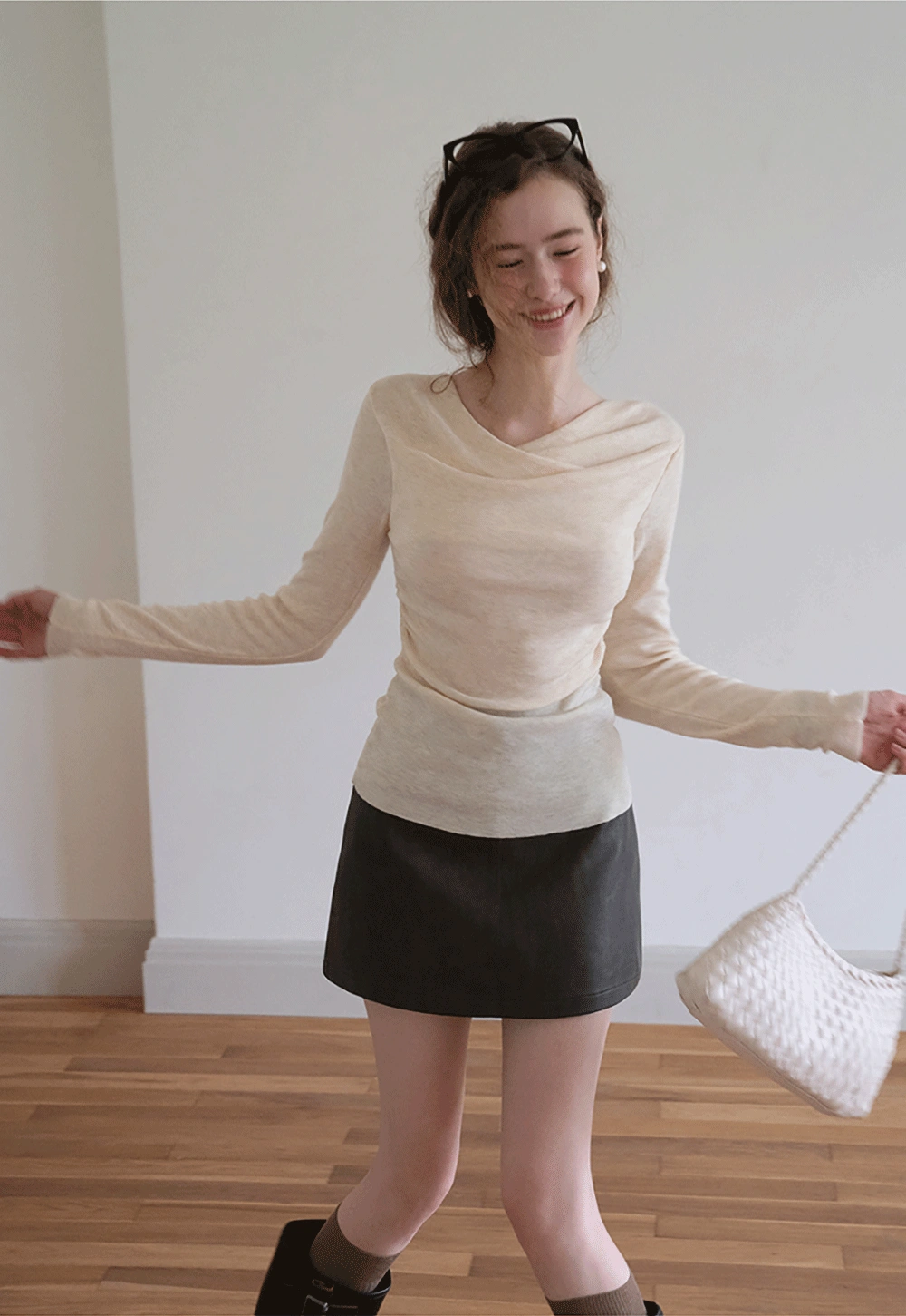 Womens Draped Cowl Neck Slim Fit Tops