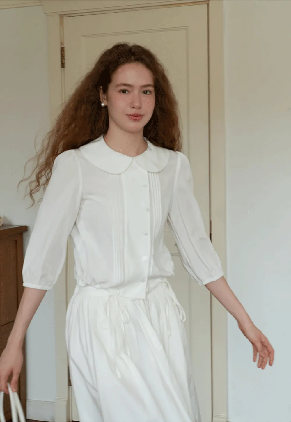 3/4 Sleeve Vintage White Shirt for Women