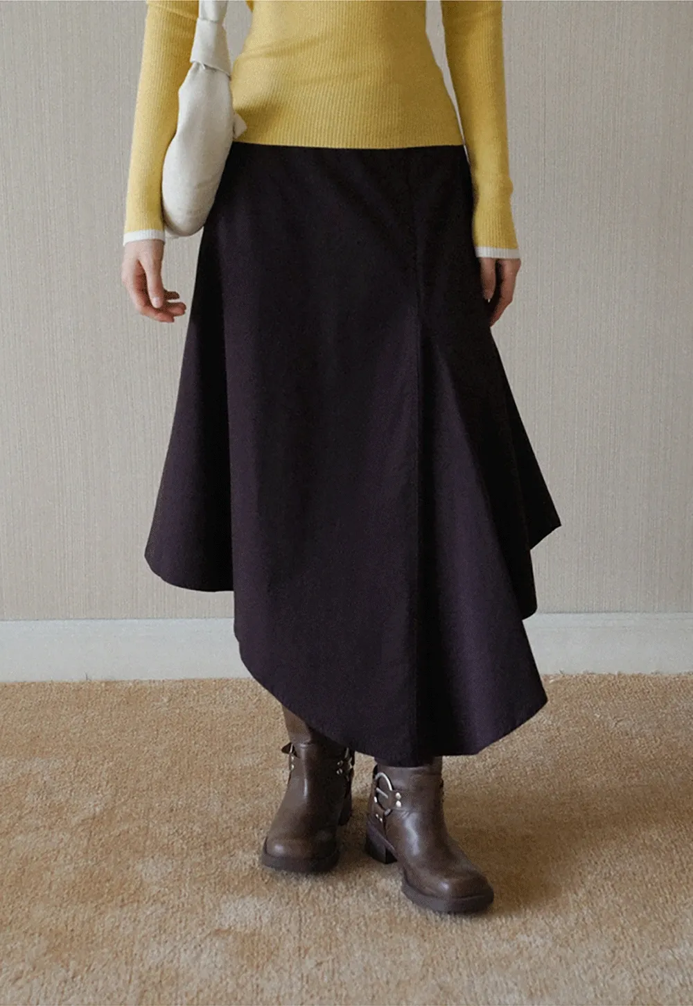 Womens High Waist Asymmetrical Midi Skirt