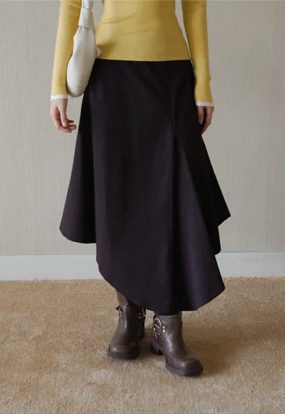 Womens High Waist Asymmetrical Midi Skirt