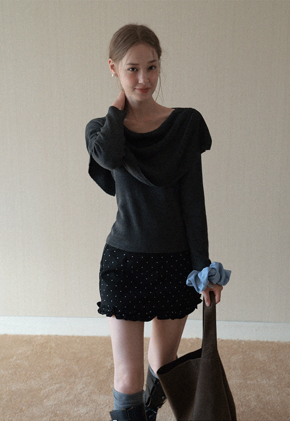 Womens Draped Cowl Neck Knit Top