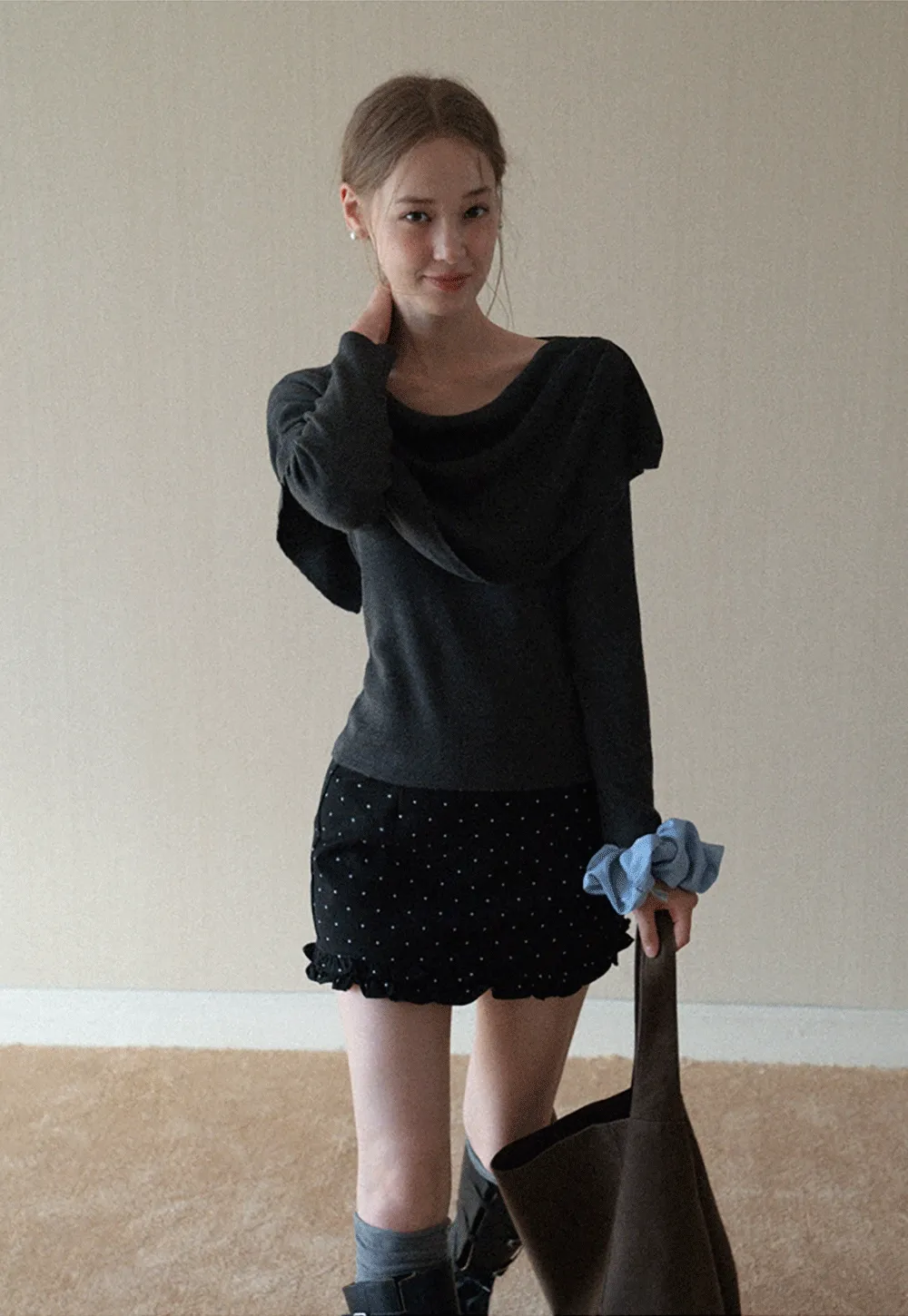 Womens Draped Cowl Neck Knit Top