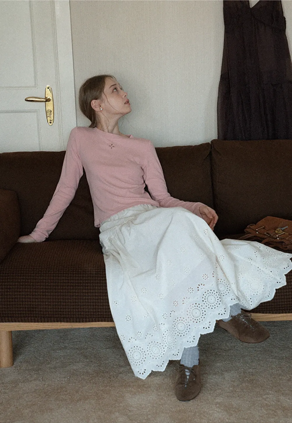 Womens Pink Fitted Long Sleeve Tee