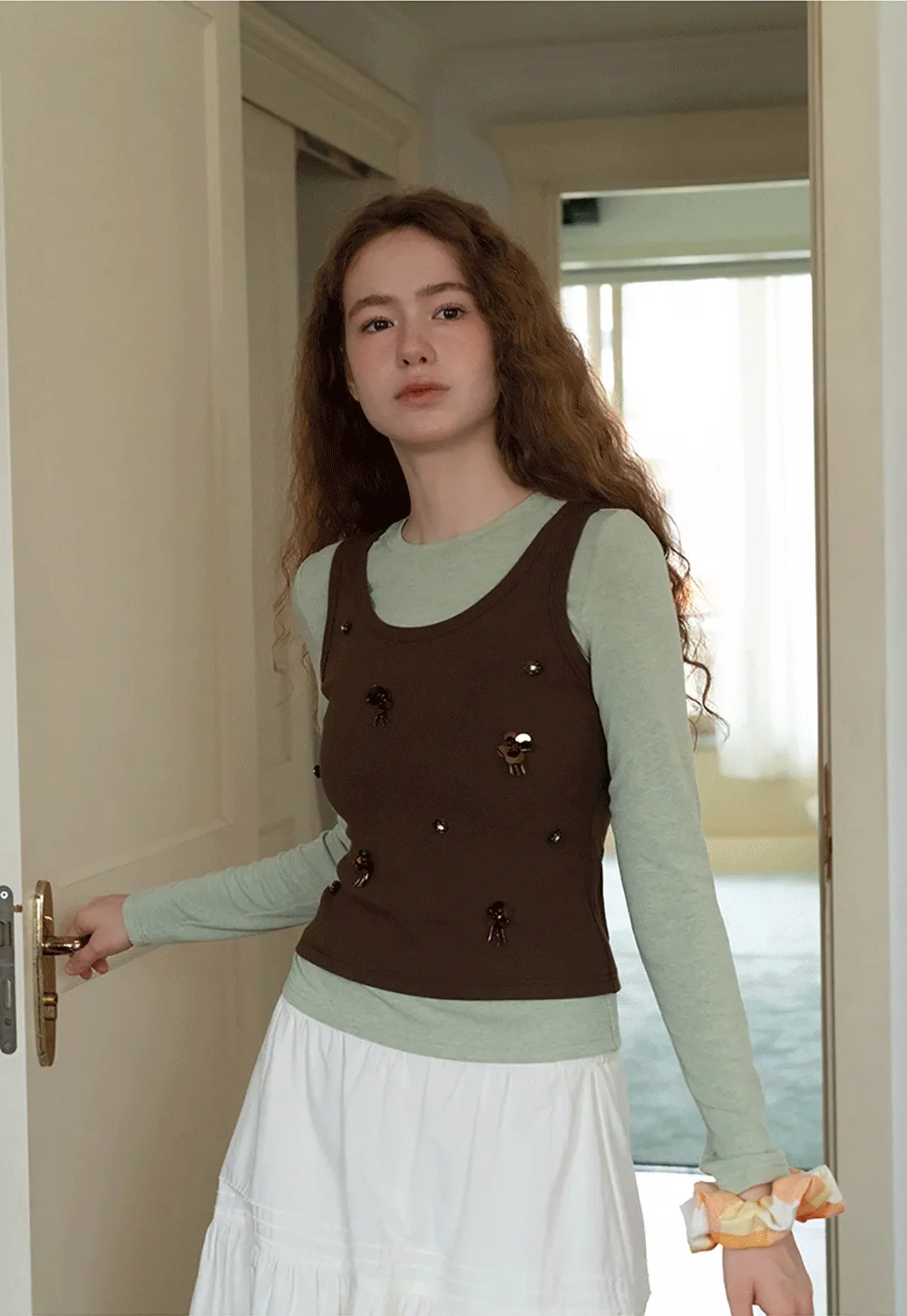 Womens Embellished Knit Vest Sleeveless Top