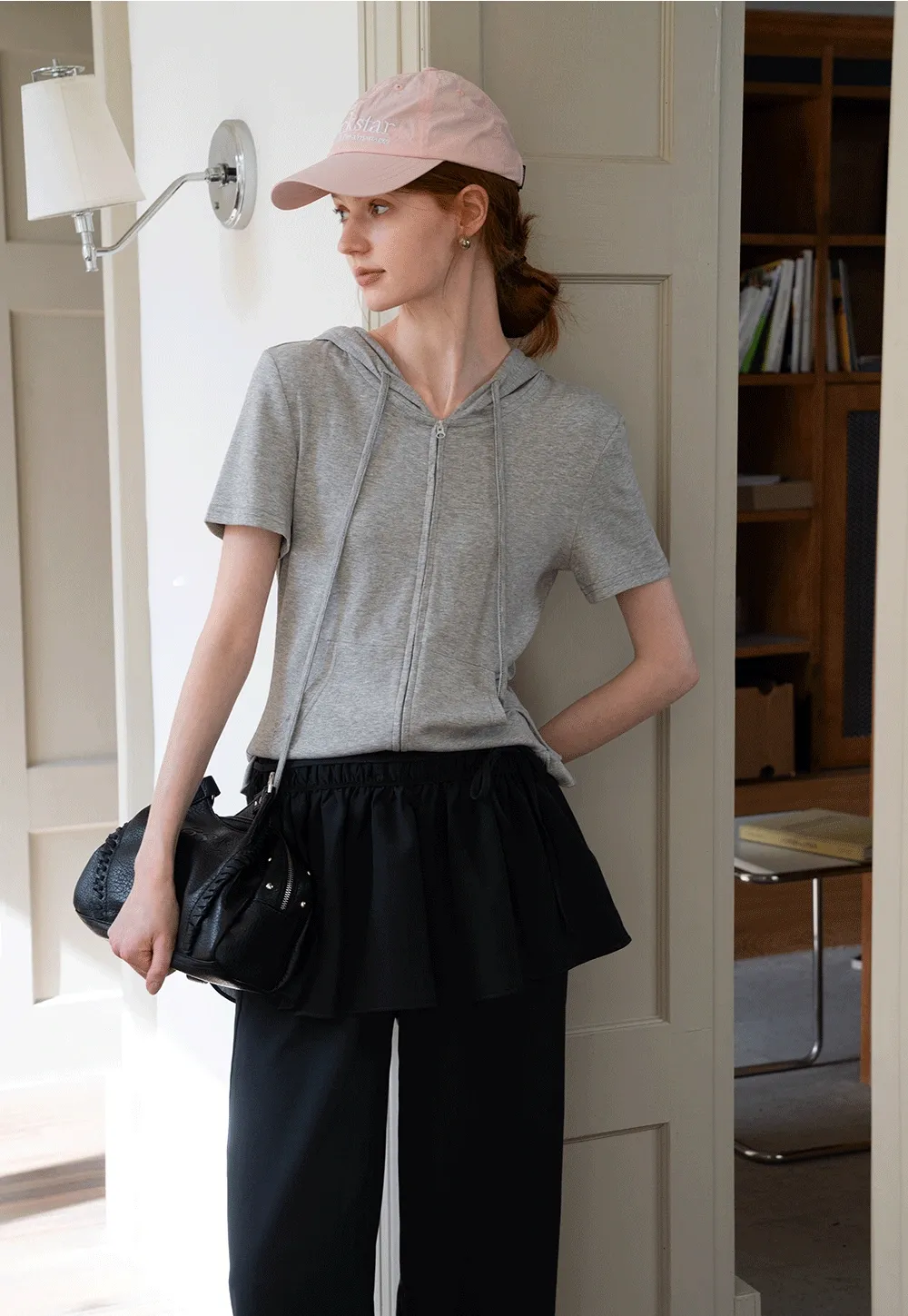 Women’s Zip-up Hoodie with Ruffled Hem