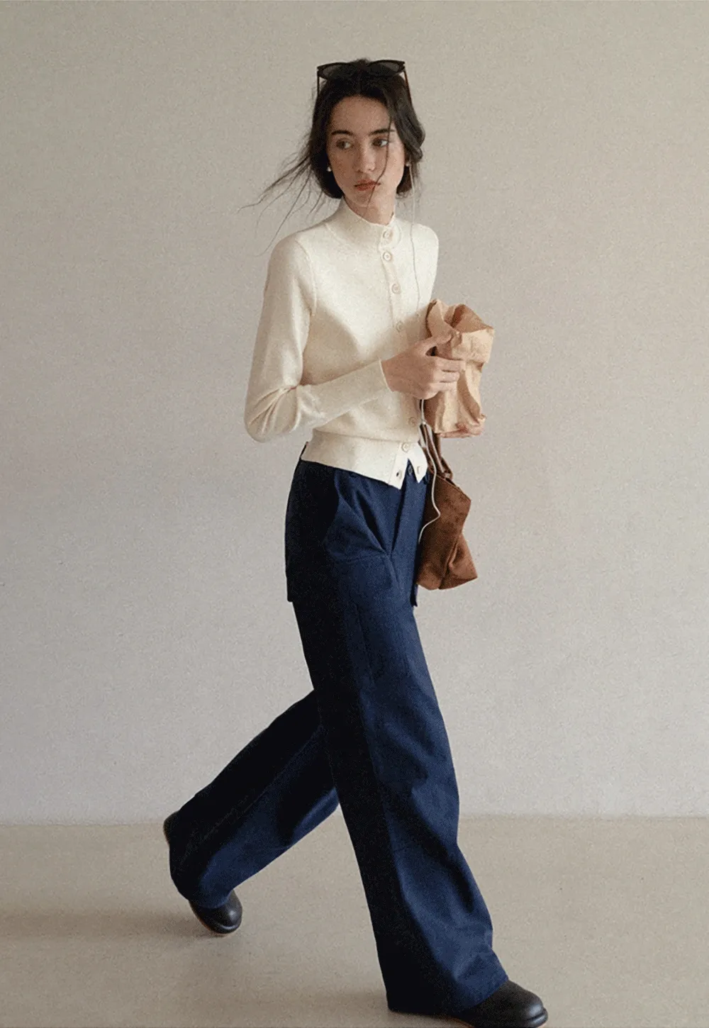 Mock Neck Button Up Knit Cardigan