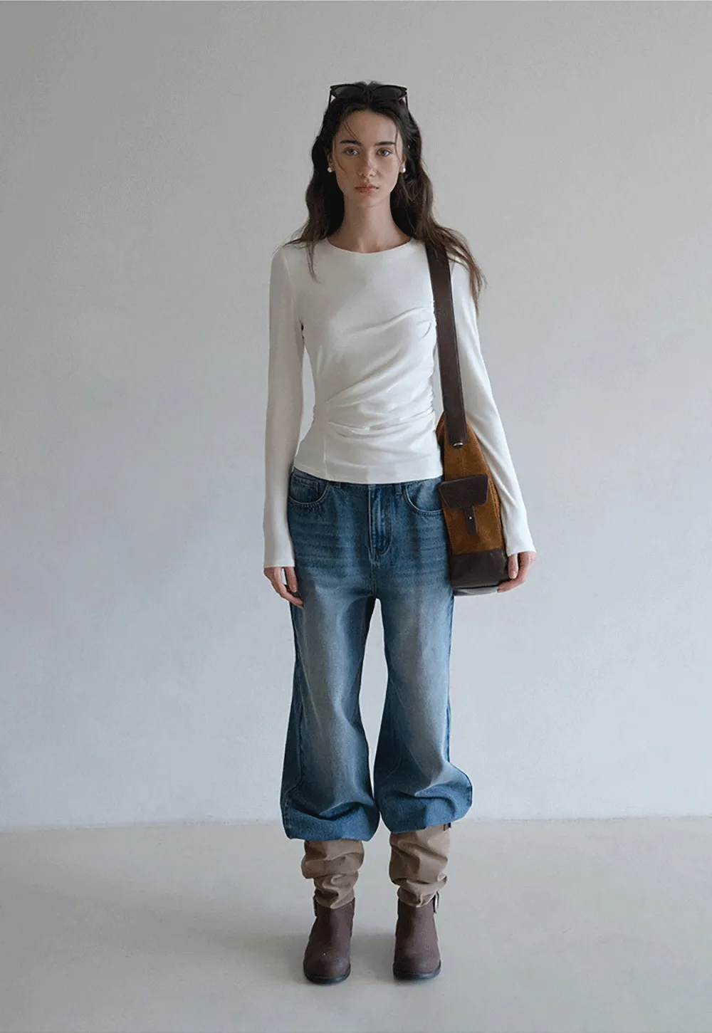 Womens Slim Fit White Long Sleeve Top