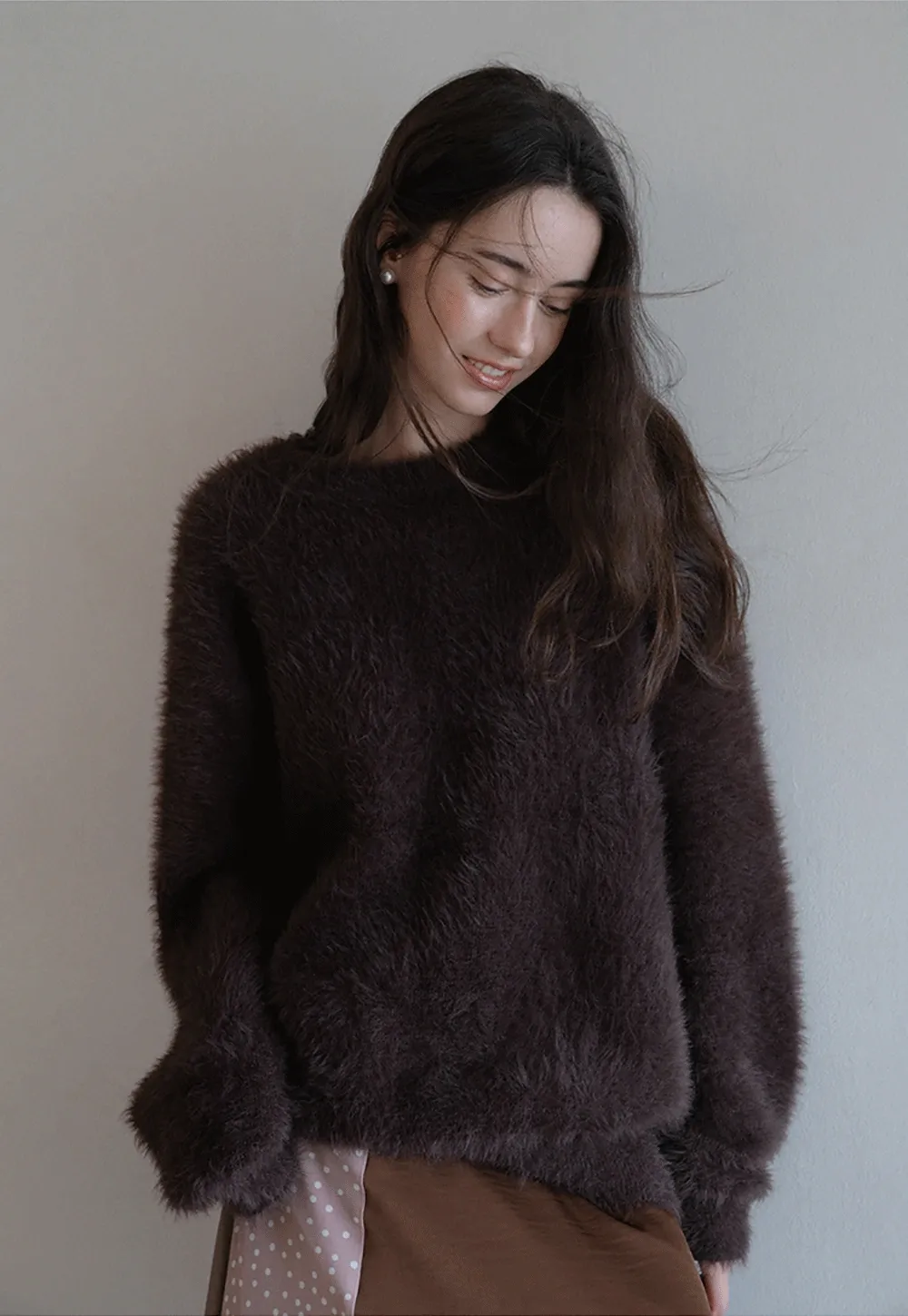 Womens Fluffy Long Sleeve Sweater