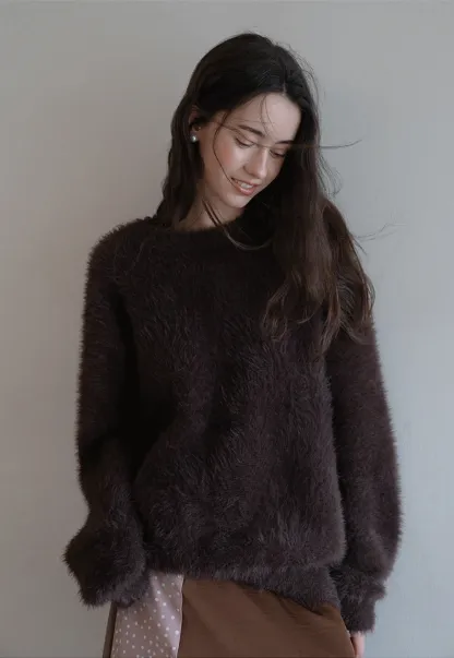 Womens Fluffy Long Sleeve Sweater