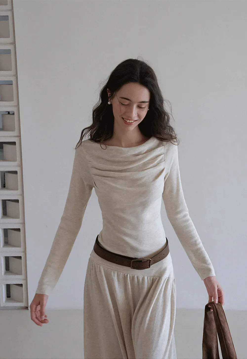 Draped Neck Top and Maxi Skirt Set