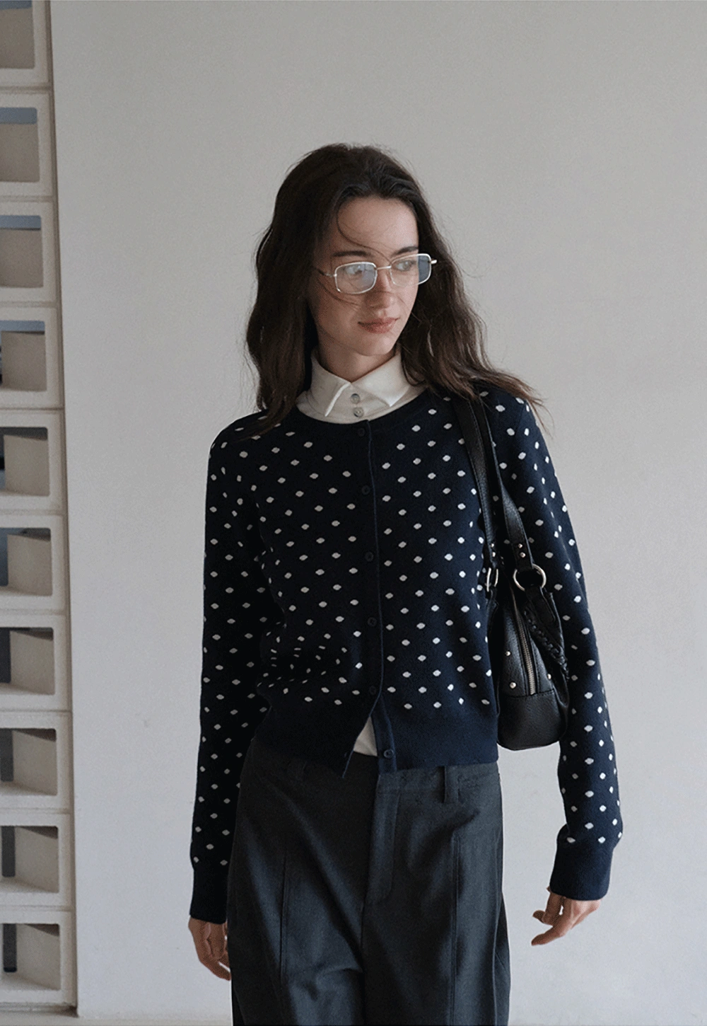 Vintage-Inspired Polka Dot Knit Cardigan