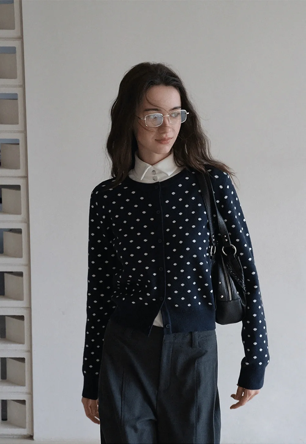 Vintage-Inspired Polka Dot Knit Cardigan