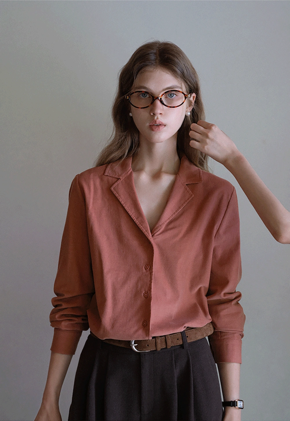 Womens Classic Lapel Collar Long Sleeve Blouse