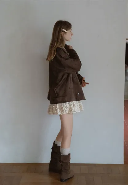 Double Breasted Suede Coat